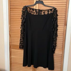 Plus size Black dress with sheer sleeves with flowers